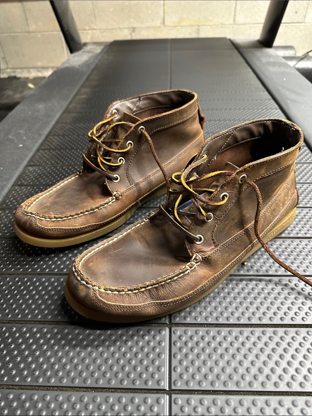 Sperry Brown Leather Moc Toe Chukka Boots with Tan Laces
